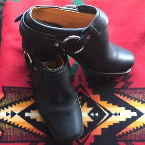 Black Frye cut off Harness boots.